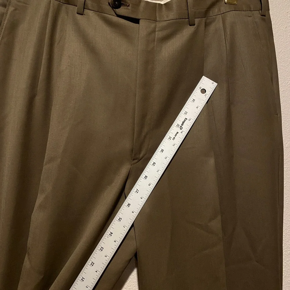 Mens Pleated‎ Dress Pants Olive Green Trousers Career Office